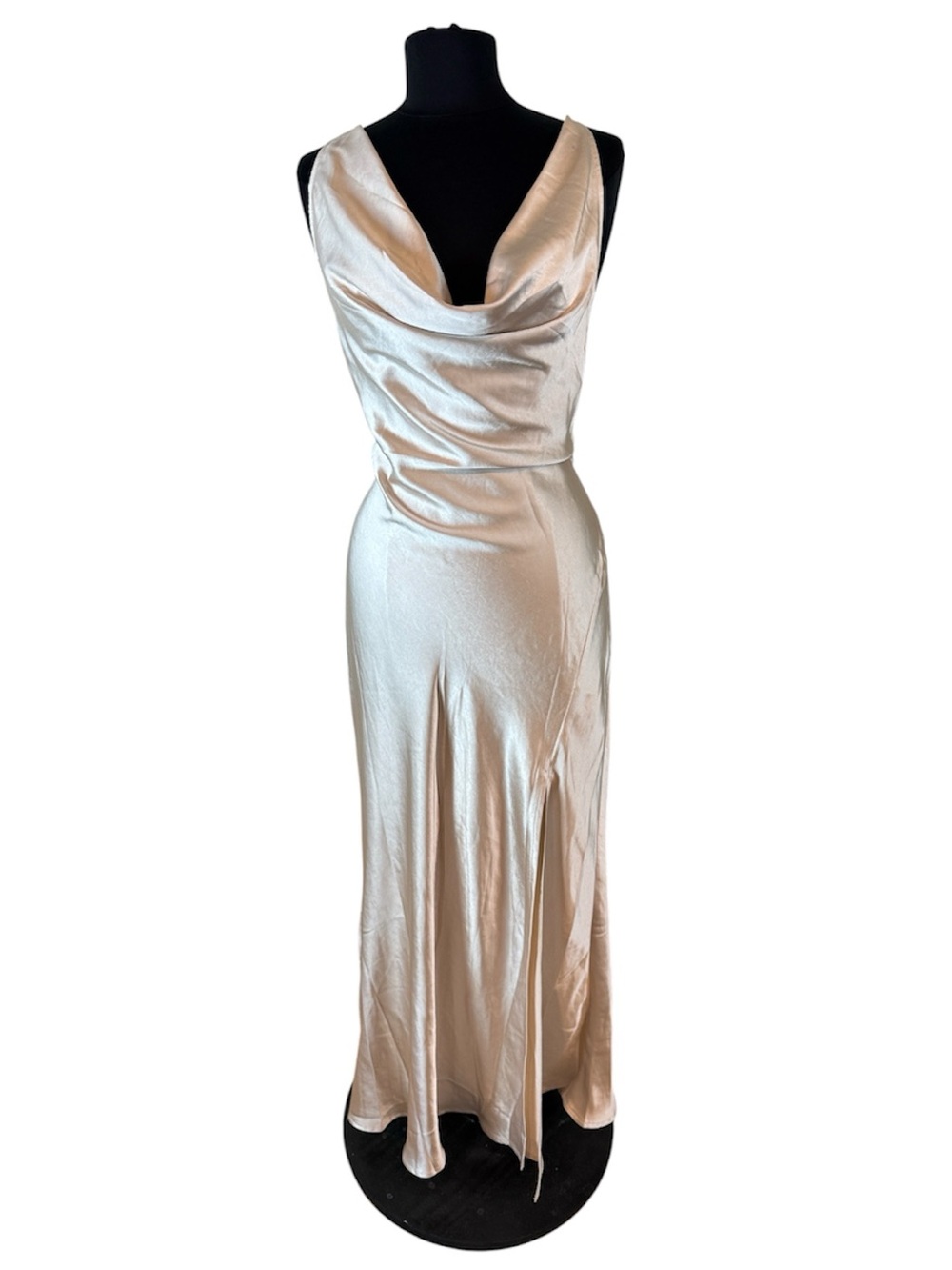Saints and Secrets Champagne Cowl Neck Evening Dress Medium NWT